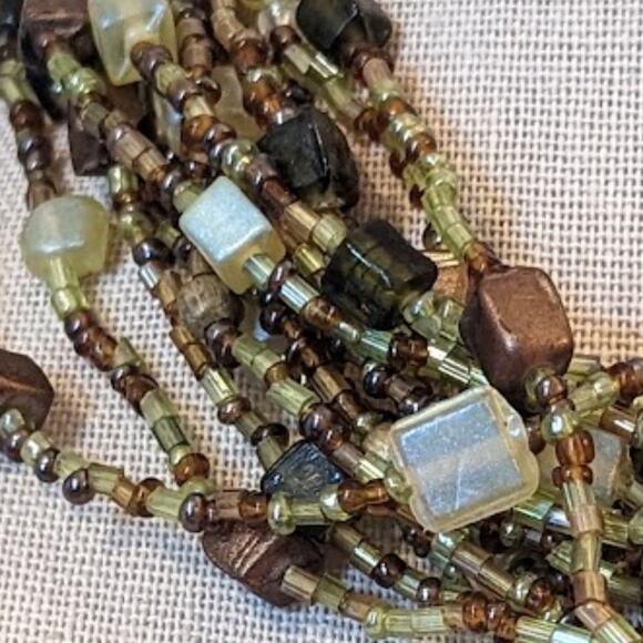 Green and Brown Multi-strand Choker Necklace - Picture 5 of 7
